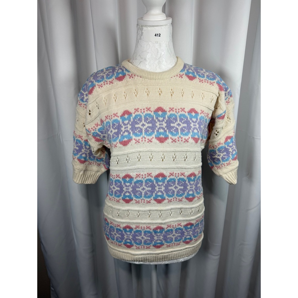 Murray Brothers of Hawick Scotland Vintage Fair Isle Knit Short Sleeve Sweater M